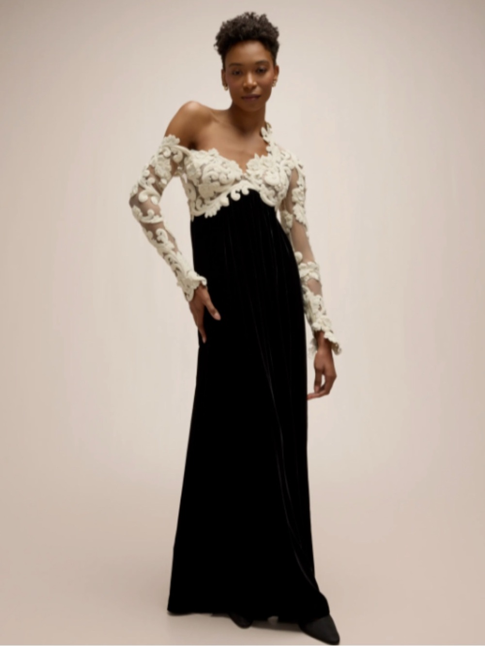 Zimmermann Black Velvet Gown with Cream Lace Bodice